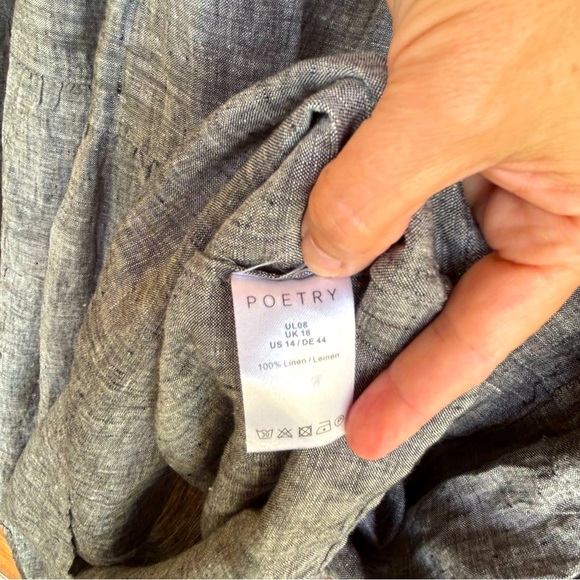 Poetry 100% Linen Gray V-neck 3/4 Sleeve Dress Casual - Picture 4 of 7